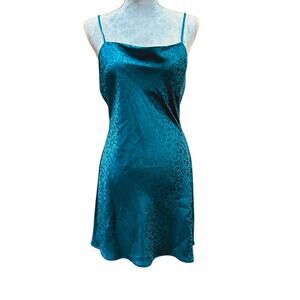 ALTAR'D STATE‎ Teal Satin Jacquard Cowl Neck Slip Dress Size M